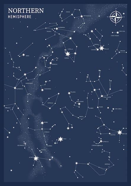 Premium Vector Northern Hemisphere Star Map Of Constellations
