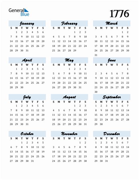 Free 1776 Calendars In Pdf Word Excel