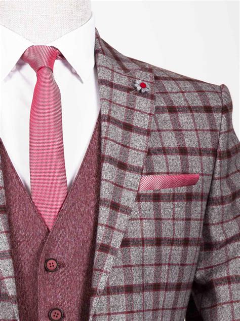 Buy Burgundy Slim Fit Plaid Suit By Bespokedaily Worldwide Shipping