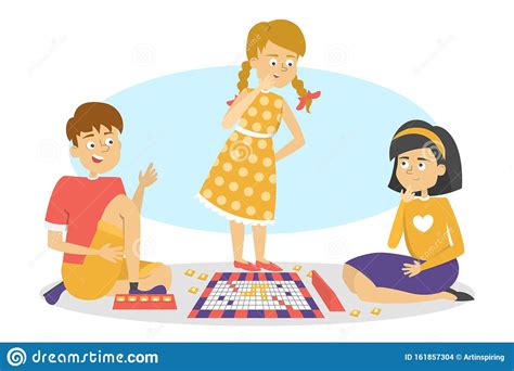 Children Play Board Game Friends Have Fun Stock Vector Illustration