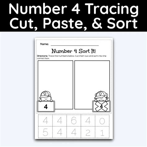 Number 4 Tracing Cut Paste And Sort Activity