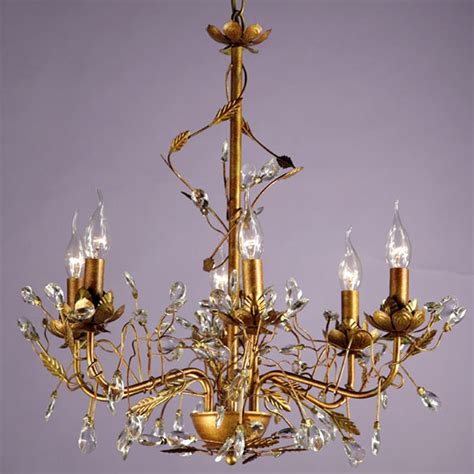 Antique Gold And Clear Floral 6 Light Chandelier French Lighting