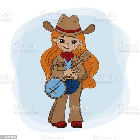 Ilustración De Cowgirl Banjo Western Music Festival Vector Ilustración Conjunto Y Más Vectores