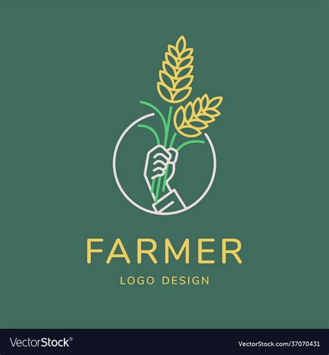 Farmer Agriculture Logo Line Art Design Royalty Free Vector