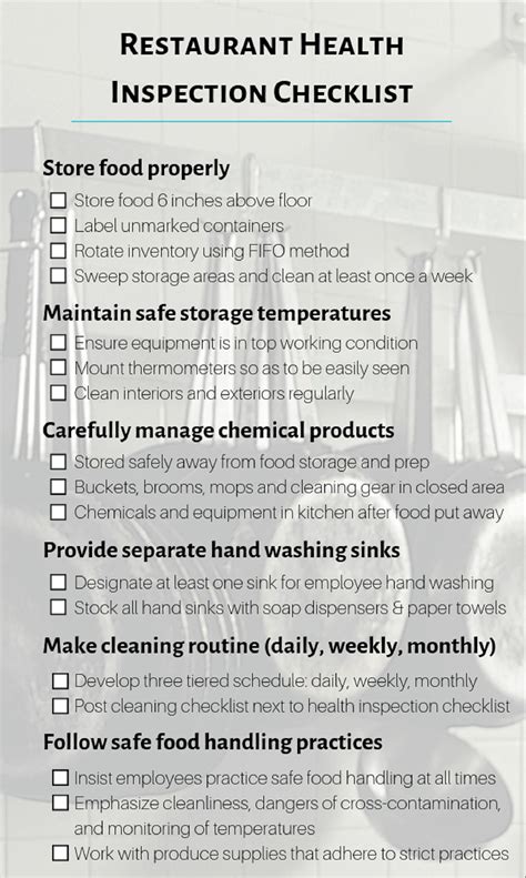 Food Service Inspection Checklist