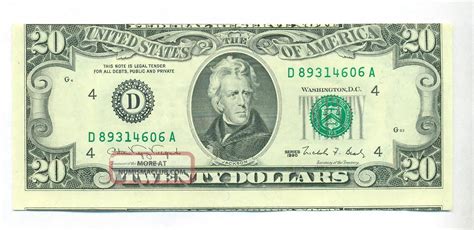 1990 20 Misaligned Miscut Error Federal Reserve Note Au