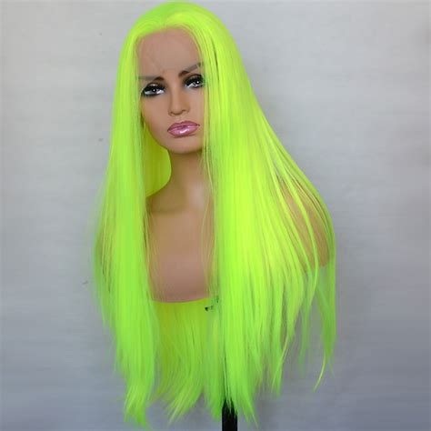 Green Synthetic Lace Front Wig Silky Straight Heat Resistant Fiber
