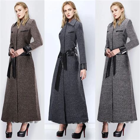 2015 New Winter Spring Autumn Women Wool Coat Slim With Belt Dress Hem