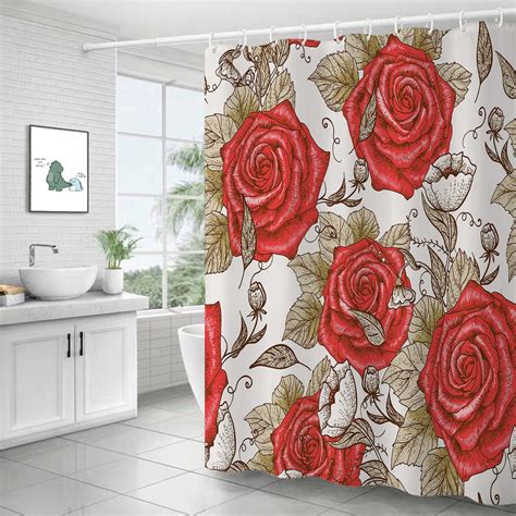Rose Shower Curtain Flowers Shower Curtain Liner Waterproof Etsy