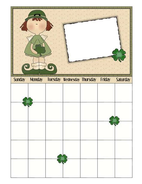 March Printable Calendar For Any Year With Shamrocks