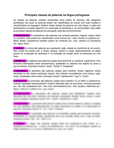 Solution Principais Classes De Palavras Na L Ngua Portuguesa Studypool