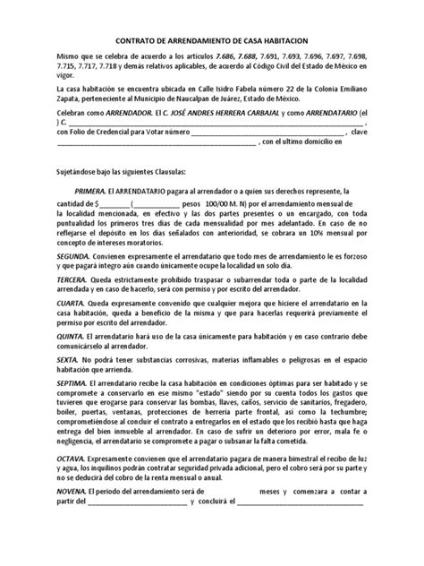 Contrato De Arrendamiento De Casa Habitacion Gobierno Política Free