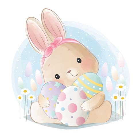 Premium Vector Cute Easter Bunny Holding Eggs