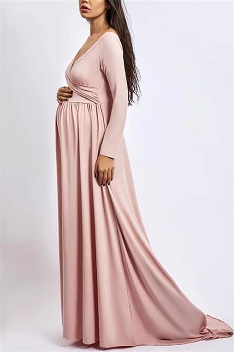 Maternity Maternity Solid Color Long Sleeve Photoshoot Gowns Dresses