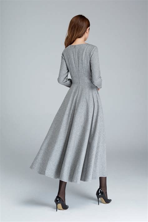Long Sleeve Wool Dress Gray Dress Wool Dress Woman Dress Etsy Uk
