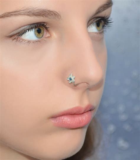 Mm Sapphire Flower Nose Ring Silver Nose Ring Stud