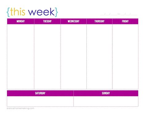 Universal Monday To Friday Blank Kids Schedule | Get Your Calendar ...