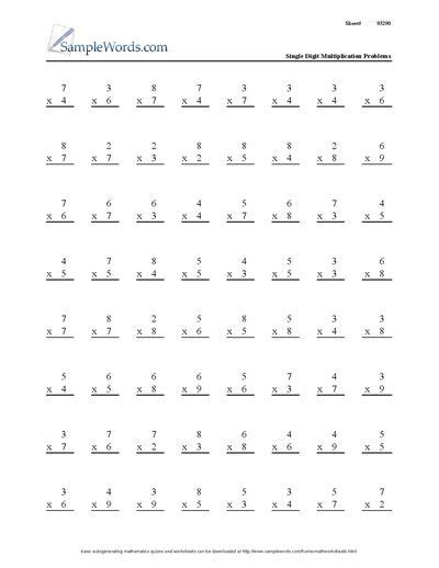 Single Digit Multiplication Drill Worksheets Walter Bunces