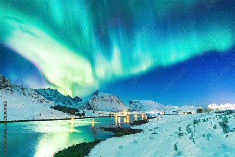 Lofoten Islands Norway Amazing Winter Landscape Aurora Borealis