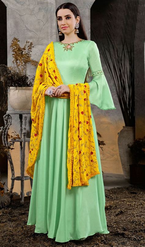 mint green color shaded cotton gown cotton gowns fancy dresses saree designs