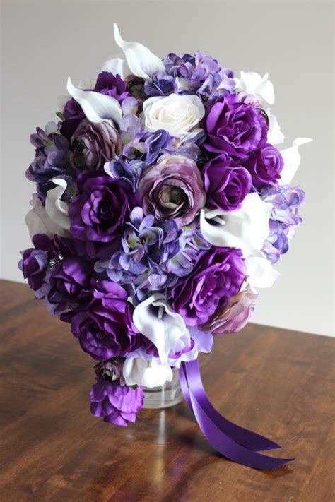 Royal Purple Wisteria And White Silk Wedding Flowers Part 1 — Silk