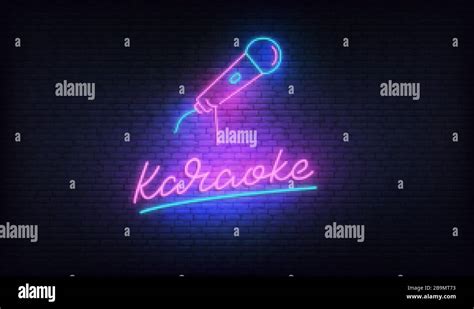 Karaoke Neon Billboard Neon Sign With Microphone And Karaoke Lettering Stock Vector Image And Art