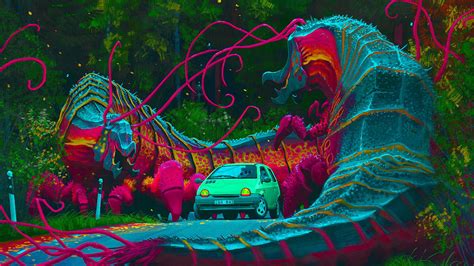 Simon Stalenhag And Green Car Hd Trippy Wallpapers Hd Wallpapers Id