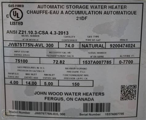 John Wood Natural Gas Hot Water Tank 74gal