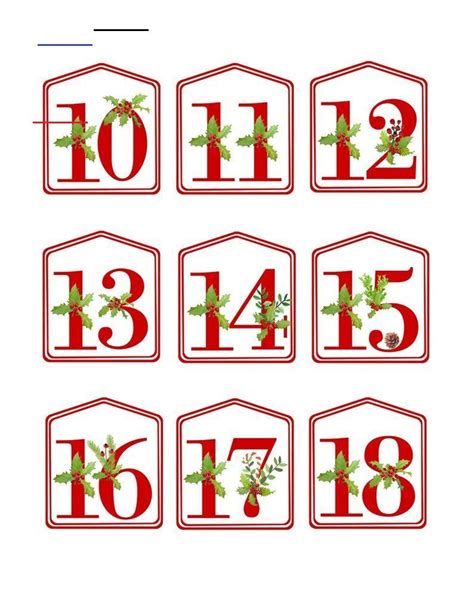 Diy Christmas Advent Calendar Red Printable Numbers 1 25 Calendar