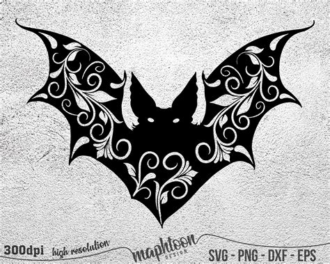 Bat Swirl Svg Bat Clipart Floral Bat Svg Bat Png Bat Etsy Canada