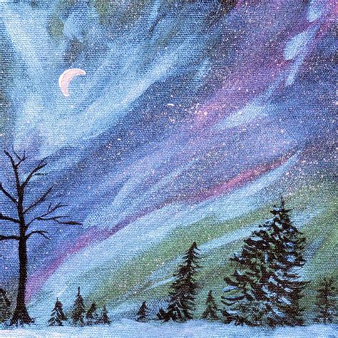 Magical Night Sky Painting Ii Northern Lights Aurora