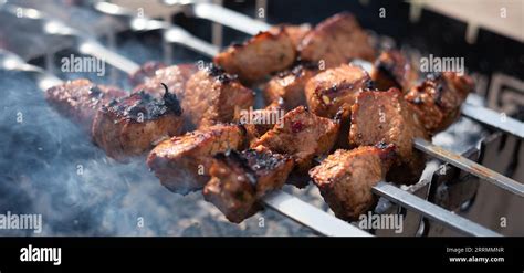 Grill Perfection Creating Delicious Mangal Shish Kebabs Stock Photo