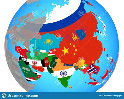Asia With Flags On Map Stock Image Image Of Asian Asia 131059093