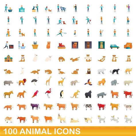 100 Animal Icons Set Cartoon Style 8857350 Vector Art At Vecteezy