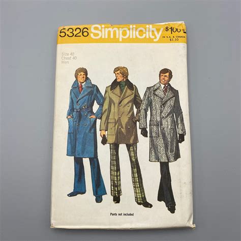 Simplicity 5326 Size 40 Mens 1970s Sewing Pattern Overcoat Etsy