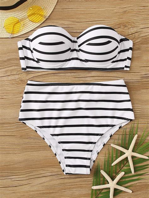Striped Underwire Top With High Waist Bikini Set Bikini Set High