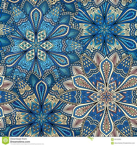 Intricate Blue And Beige Flower Pattern Stock Vector Illustration Of