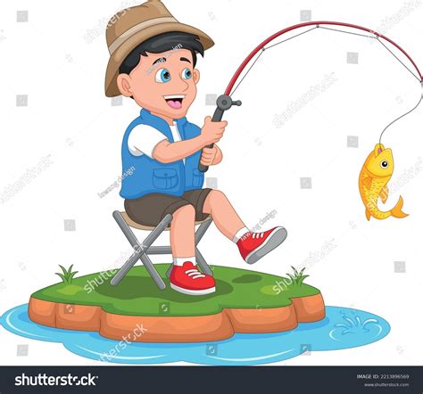 Boy Fishing Cartoon On White Background Stock Vector Royalty Free