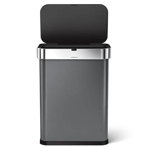 Simplehuman 153 Gallon Black Stainless Steel Touchless Trash Can With