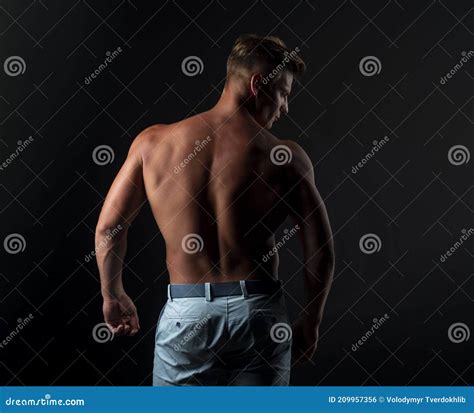 Naked Man Back Nude Male Torso Muscular Guy Topless Muscular Fitnes Model Body Stock Photo