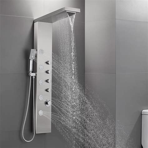 buy rovate rainfall waterfall shower tower panel system stainless steel bathroom shower panel