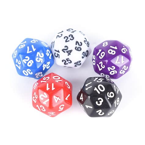 5 Colors 25mm 30 Face Digital Dice High Quality Acrylic Cubes Dice In