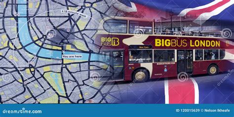 London Map And Big Bus Tour Bus Editorial Stock Image Image Of