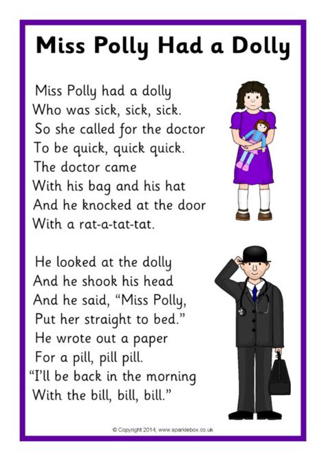 Another evening falls moonlight starts to drape taking to these city streets she searches for escape. Miss Polly Had a Dolly Song Sheet (SB11711) - SparkleBox ...
