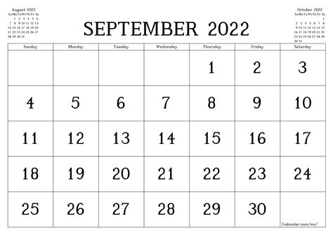 Calendar For September 2022 Png