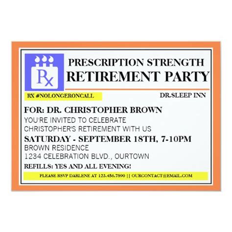 Fun Prescription Label Retirement Invitations Zazzle