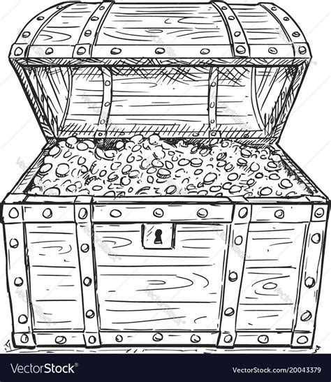 Cartoon Drawing Old Open Pirate Treasure Chest Vector Image