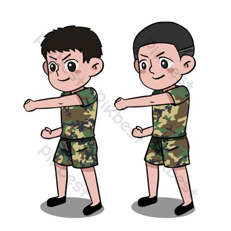 Pagsasanay Ng Militar Na Pagsuntok Sa Ilustrasyong Cartoon Ng Maliit Na