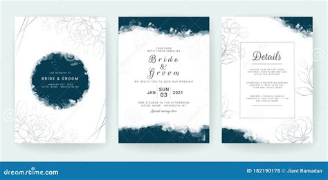 Elegant Abstract Background Wedding Invitation Card Template Set With