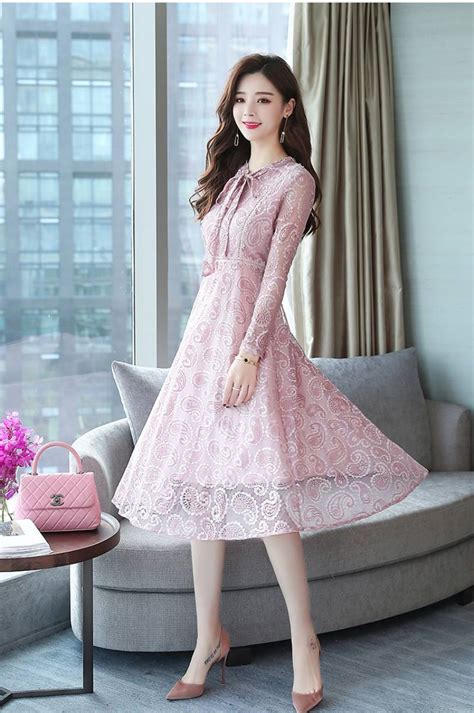 Korean Slim Lady Like Pink Midi Dress